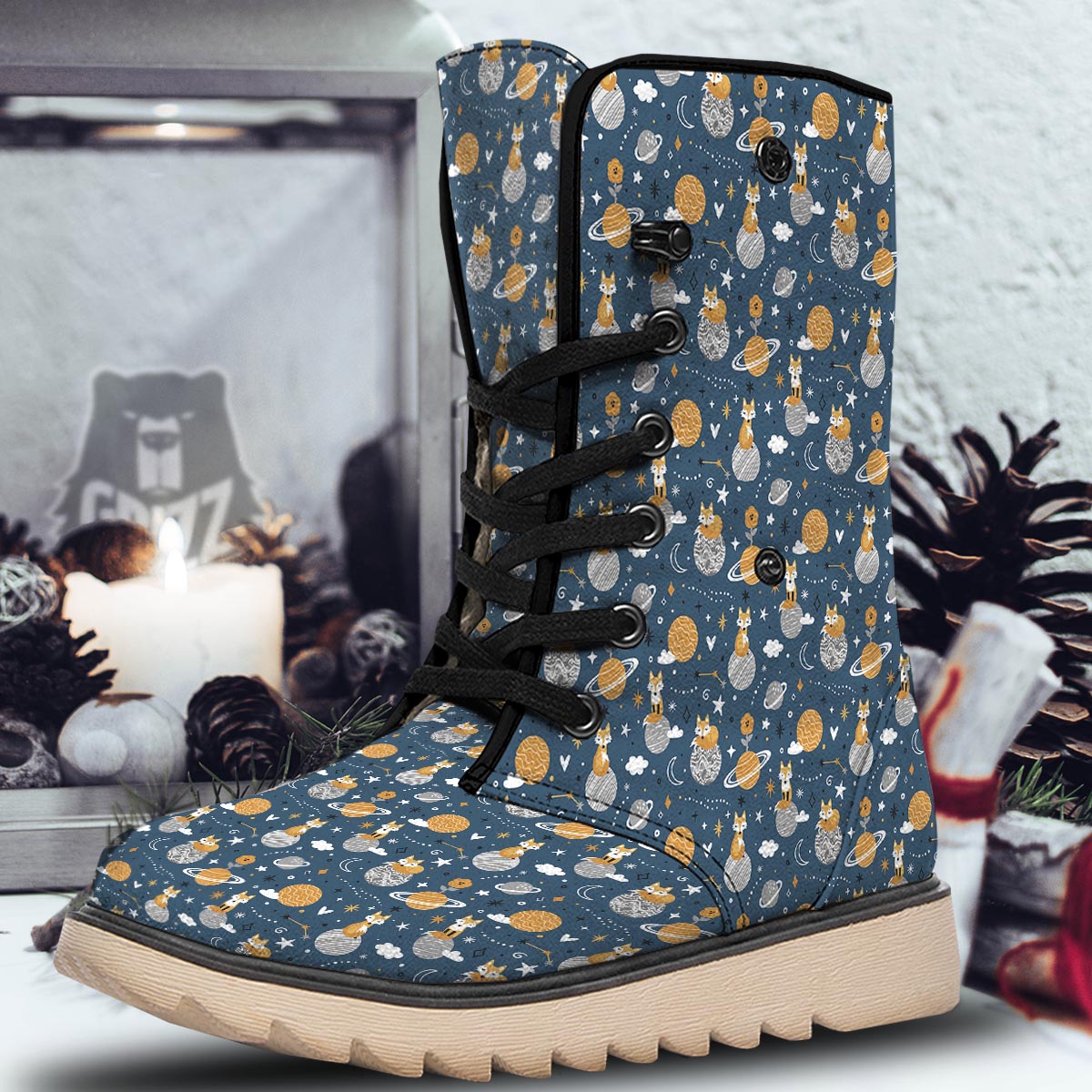 Fox Space Print Pattern Snow Boots-grizzshop