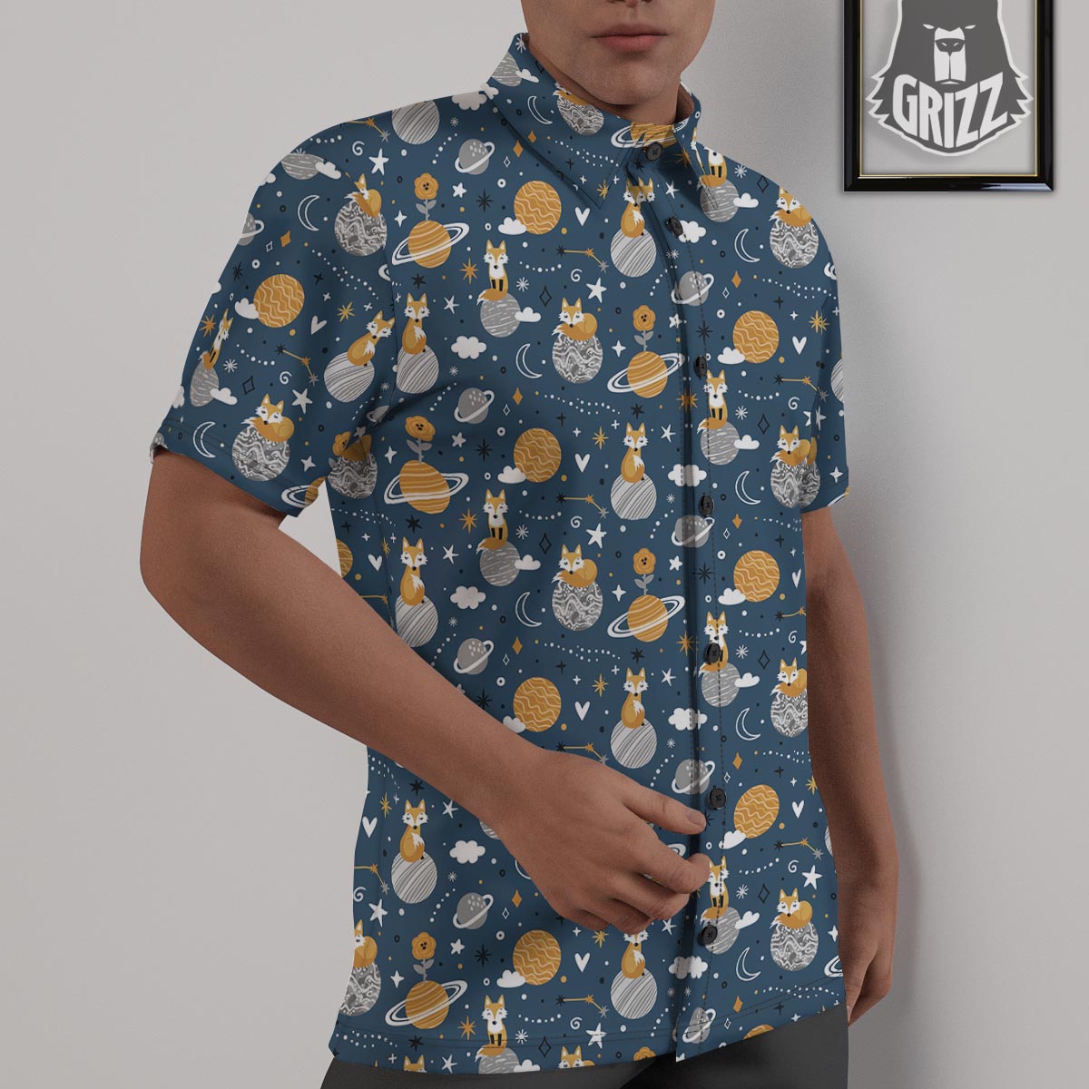Fox Space Print Pattern Untucked Shirts-grizzshop