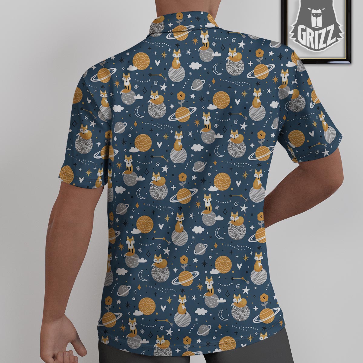 Fox Space Print Pattern Untucked Shirts-grizzshop