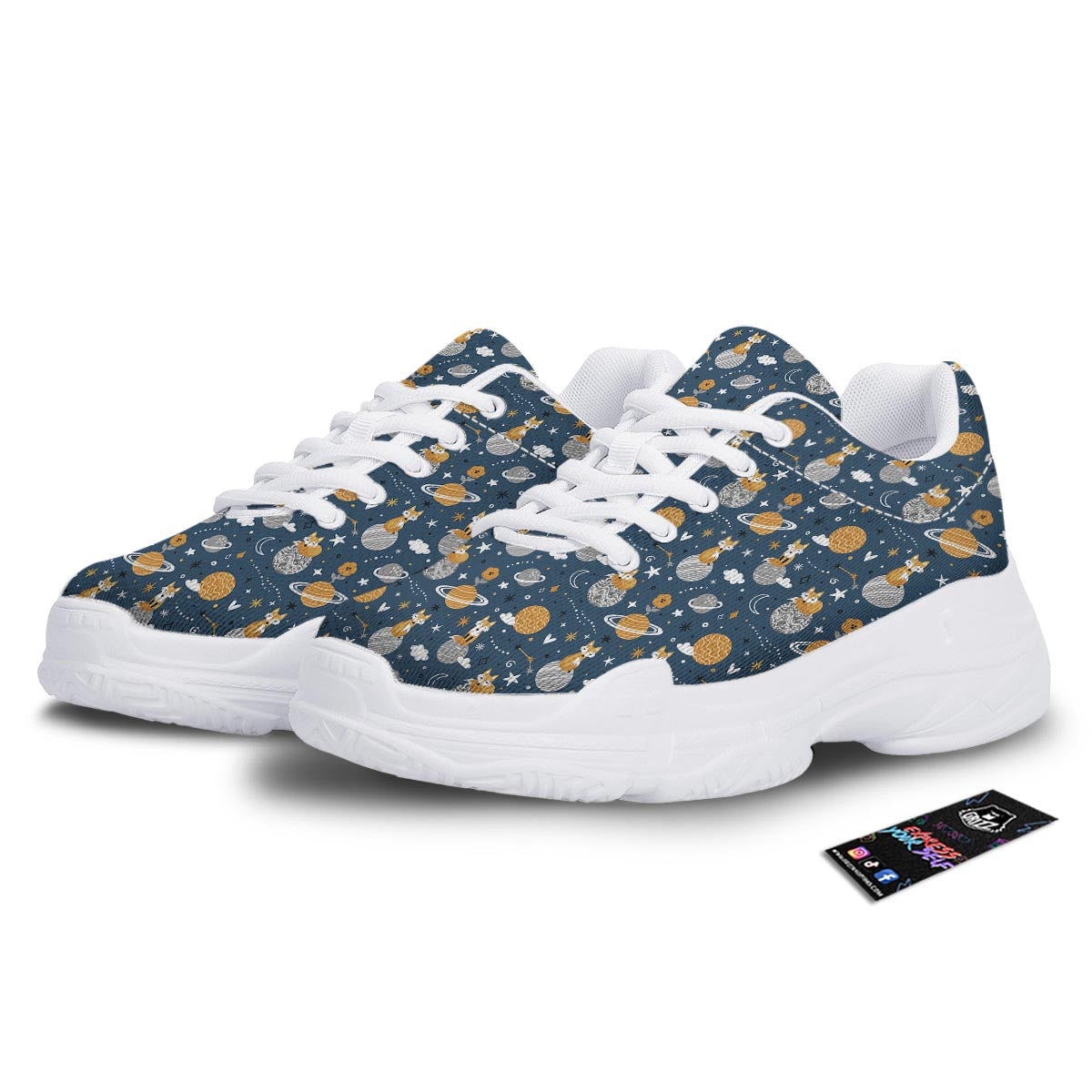 Fox Space Print Pattern White Chunky Shoes-grizzshop