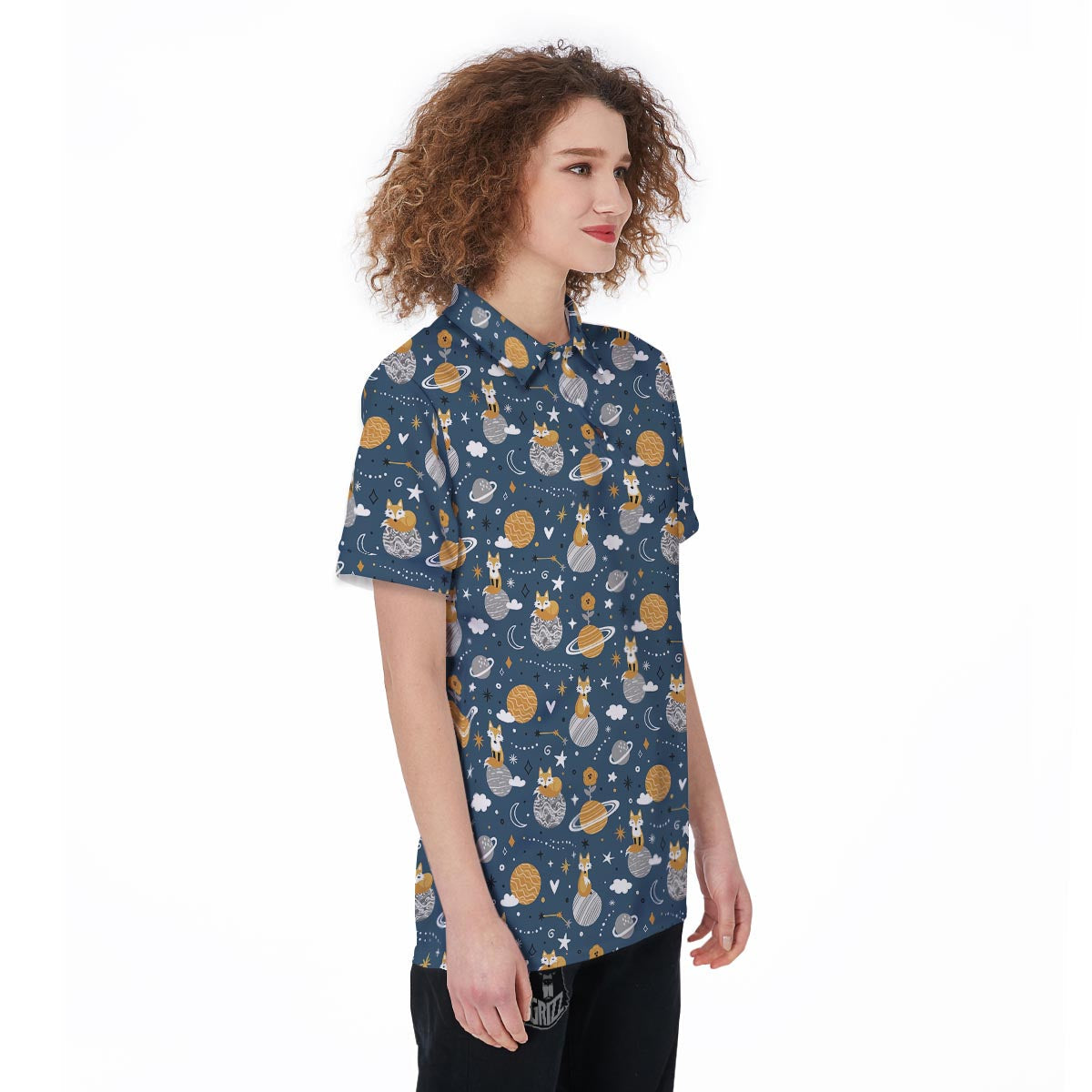 Fox Space Print Pattern Women's Golf Shirts-grizzshop