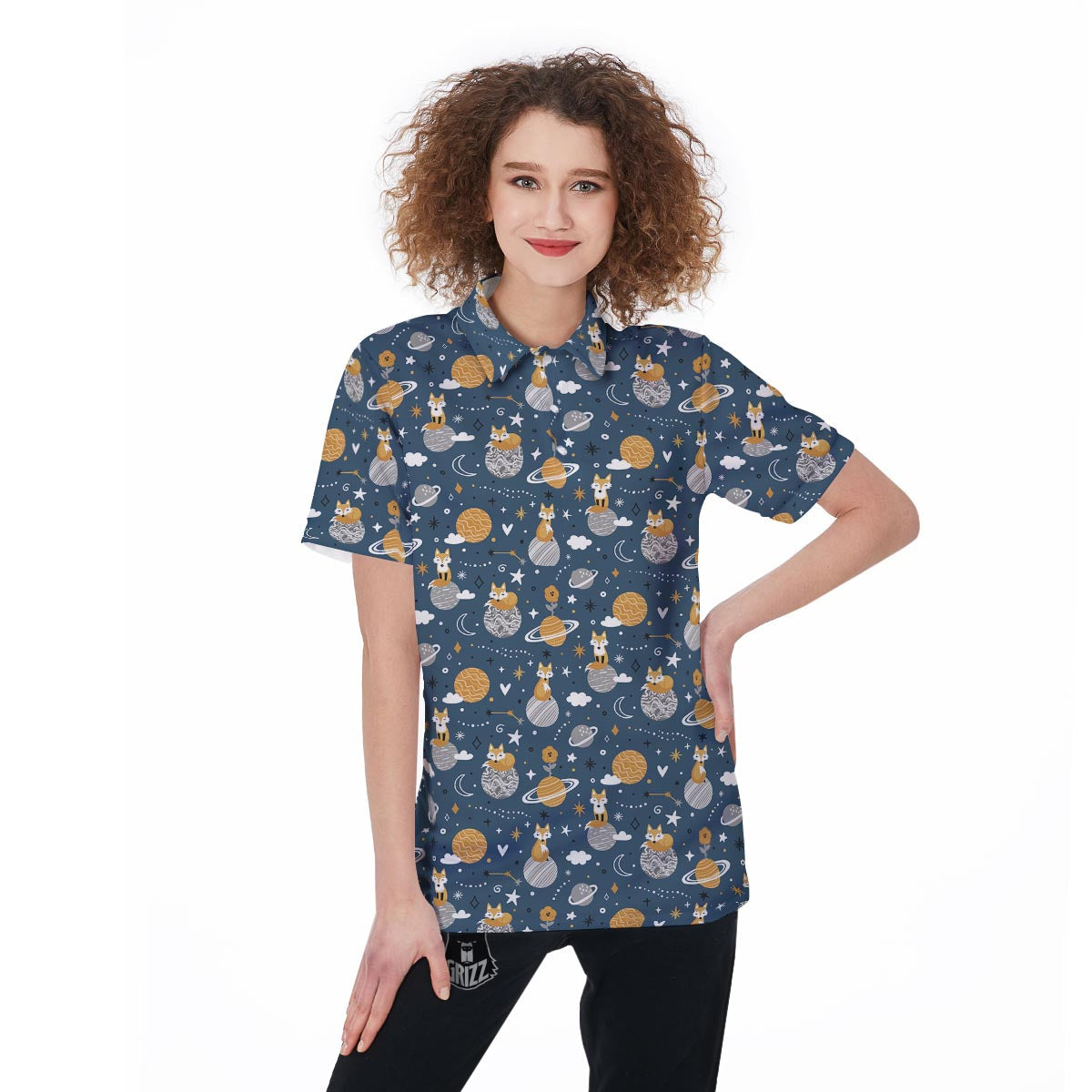 Fox Space Print Pattern Women's Golf Shirts-grizzshop