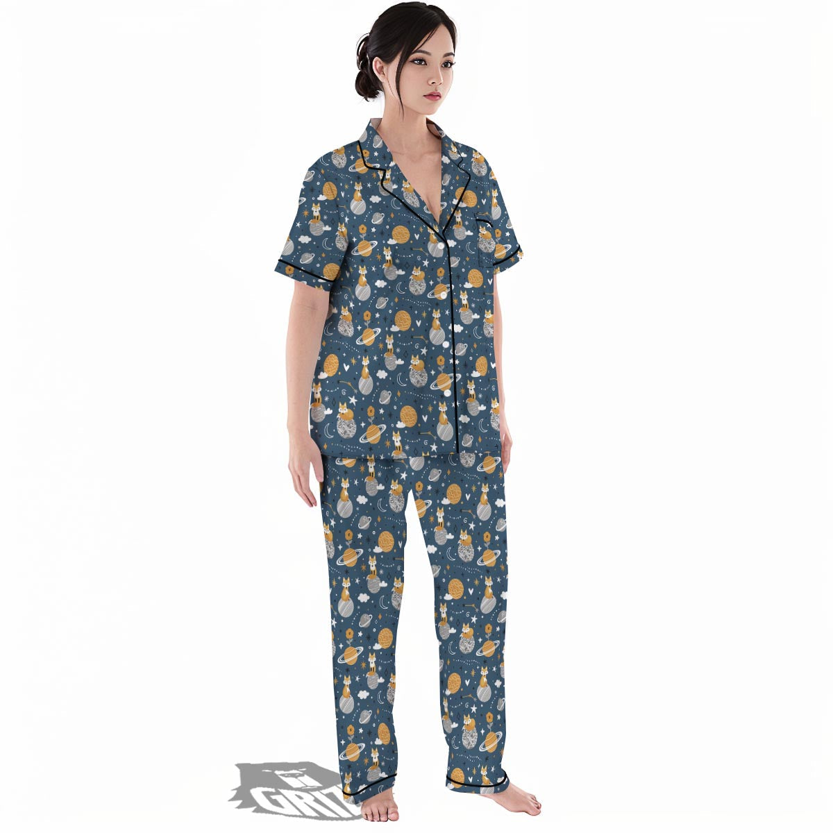 Fox Space Print Pattern Women's Pajamas Set-grizzshop