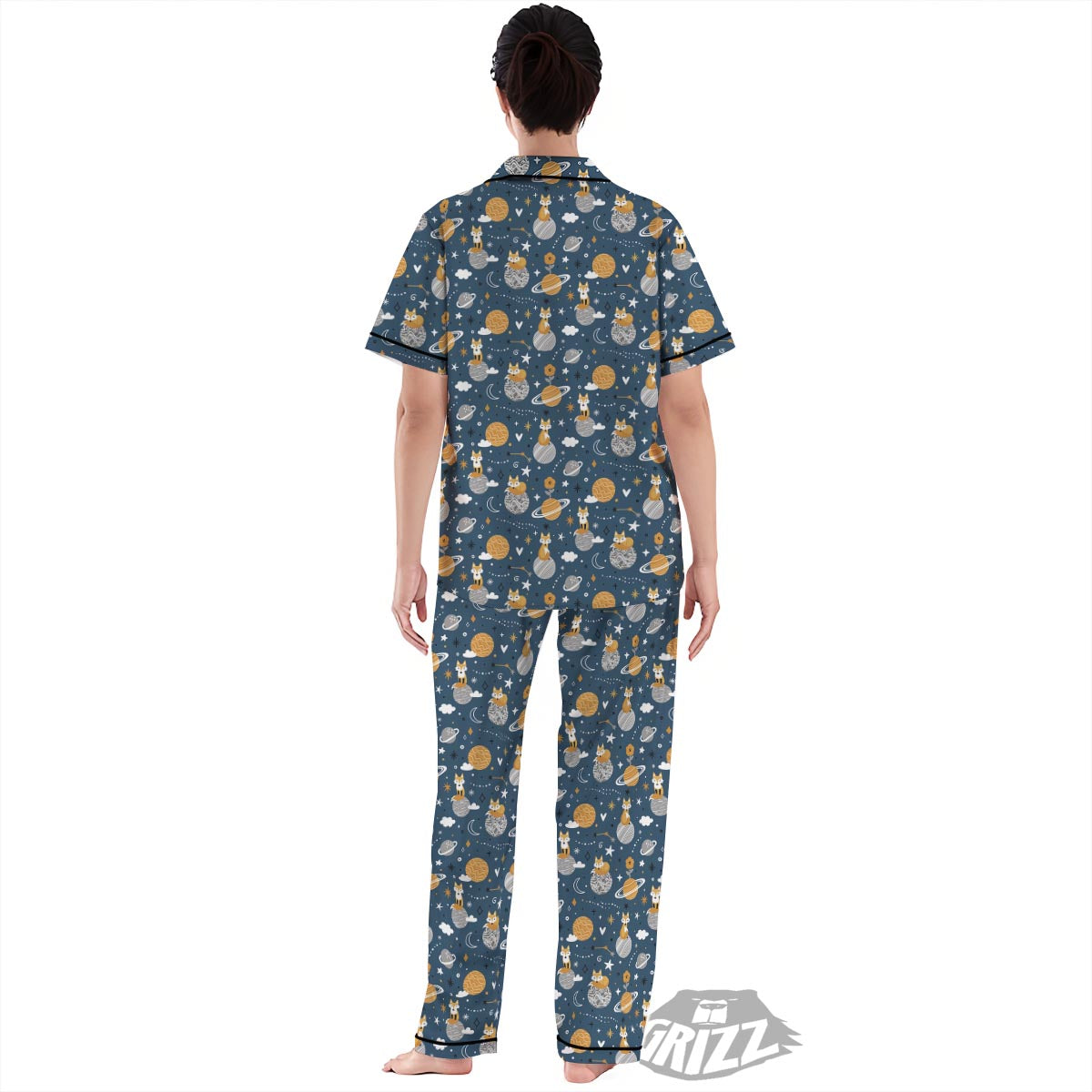 Fox Space Print Pattern Women's Pajamas Set-grizzshop