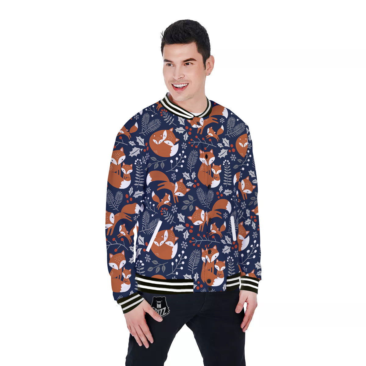 Fox Winter Print Pattern Baseball Jacket-grizzshop