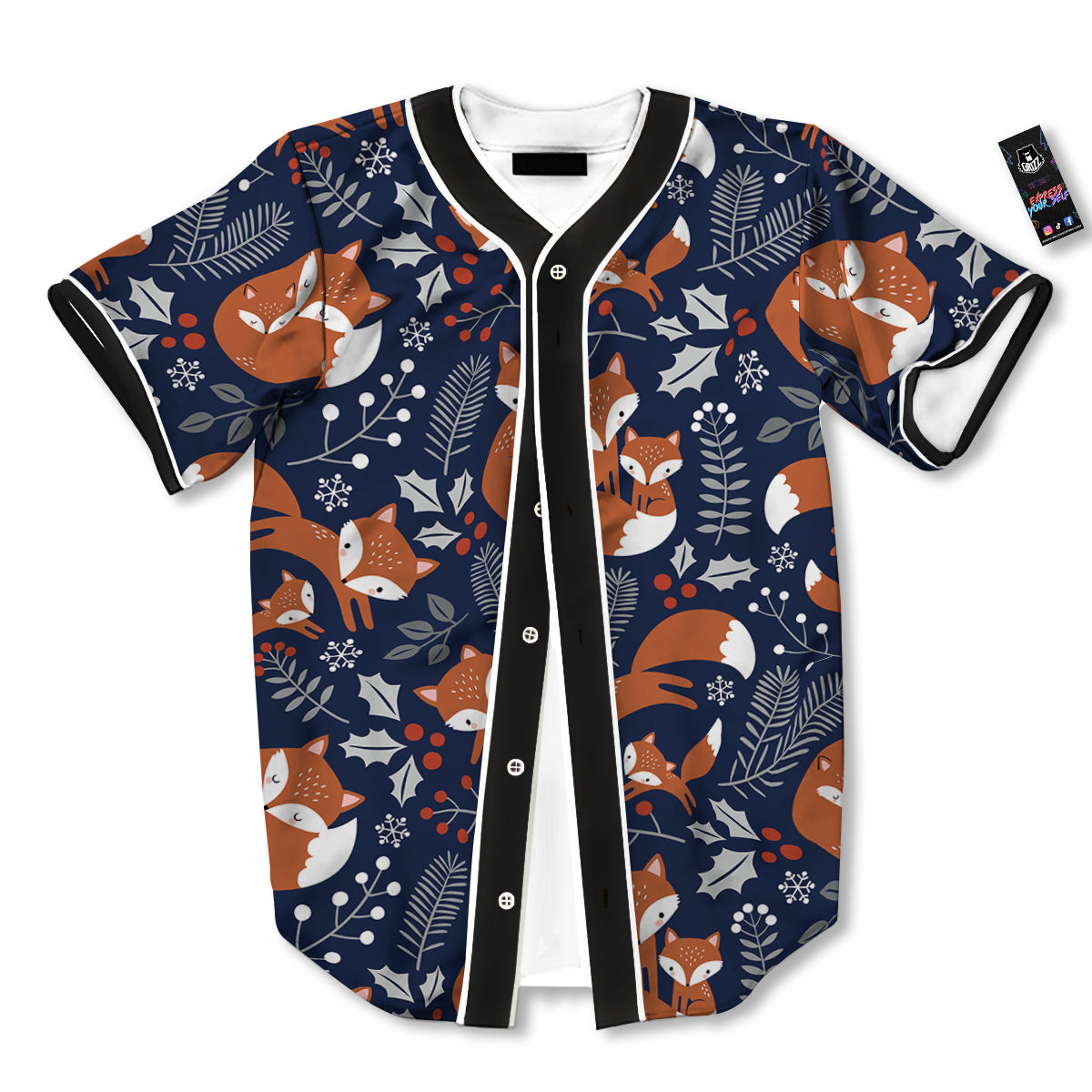 Fox Winter Print Pattern Baseball Jersey-grizzshop