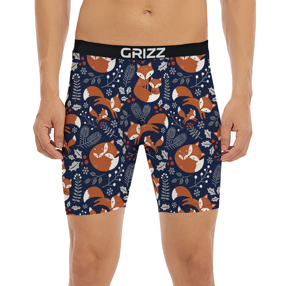 Fox Winter Print Pattern Boxer Briefs-grizzshop