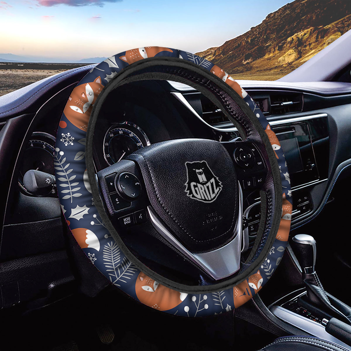 Fox Winter Print Pattern Car Steering Wheel Cover-grizzshop