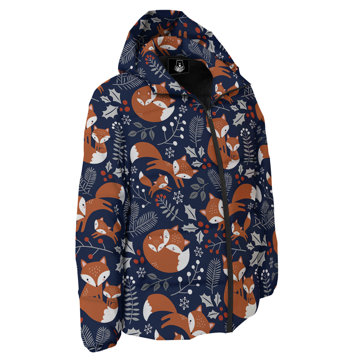 Fox Winter Print Pattern Down Jacket-grizzshop