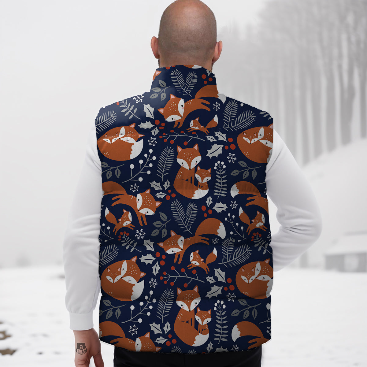 Fox Winter Print Pattern Down Vest-grizzshop