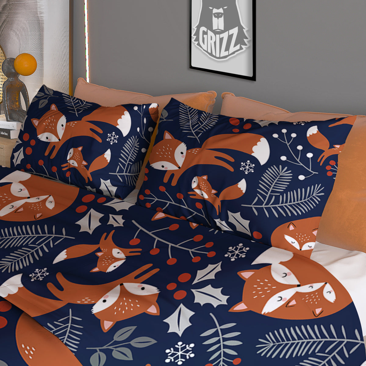 Fox Winter Print Pattern Duvet Cover Bedding Set
