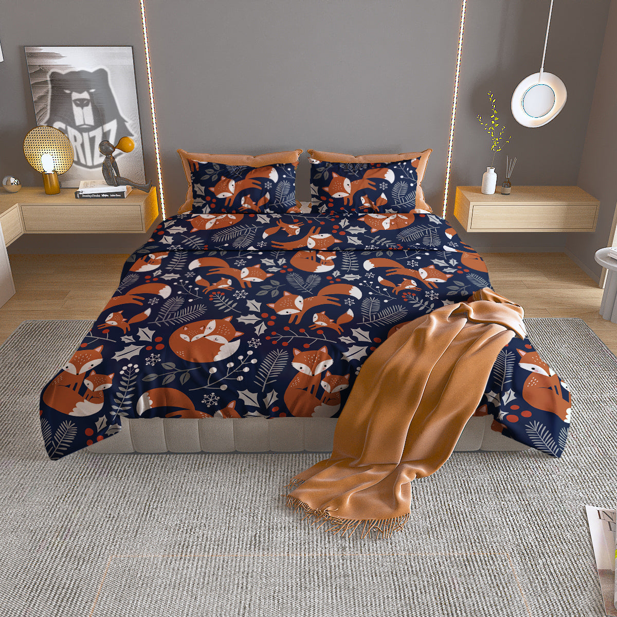 Fox Winter Print Pattern Duvet Cover Bedding Set