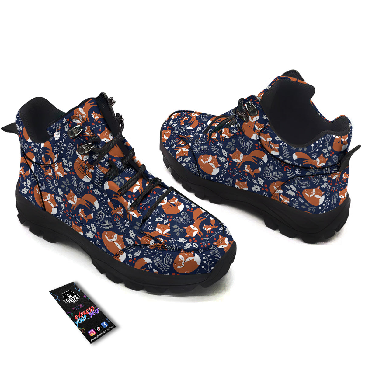 Fox Winter Print Pattern Hiking Shoes-grizzshop