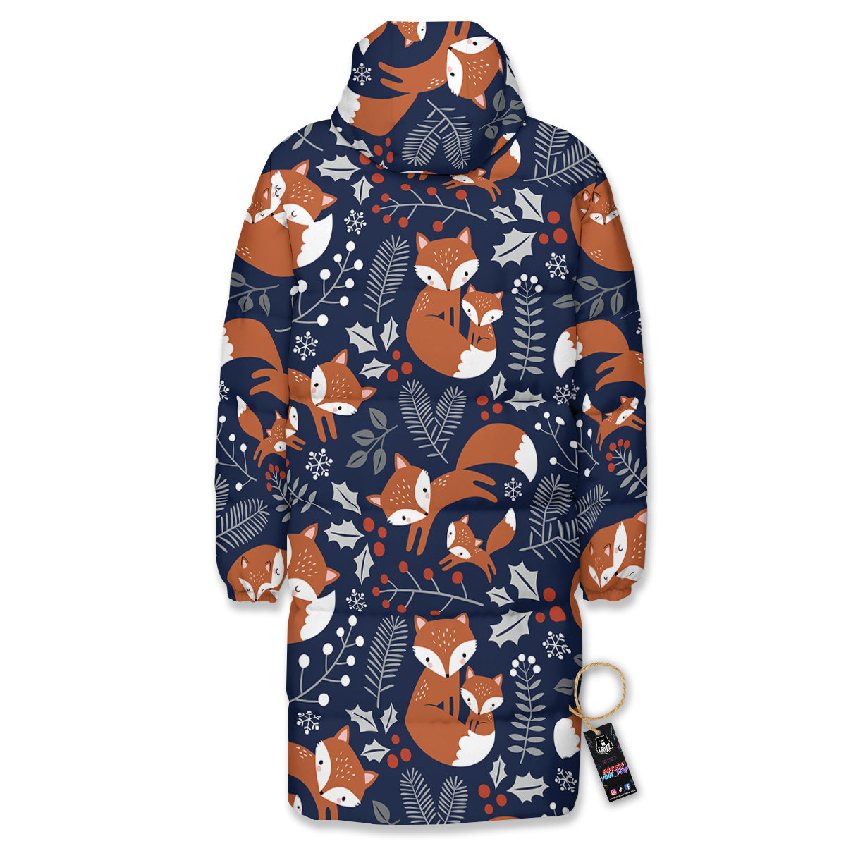 Fox Winter Print Pattern Long Down Jacket-grizzshop