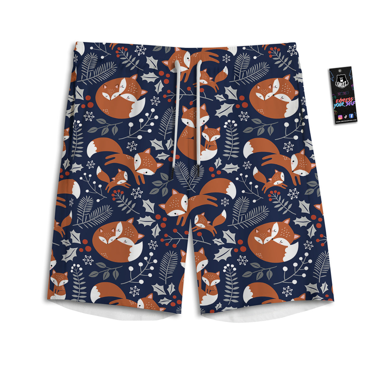 Fox Winter Print Pattern Men's Athletic Shorts