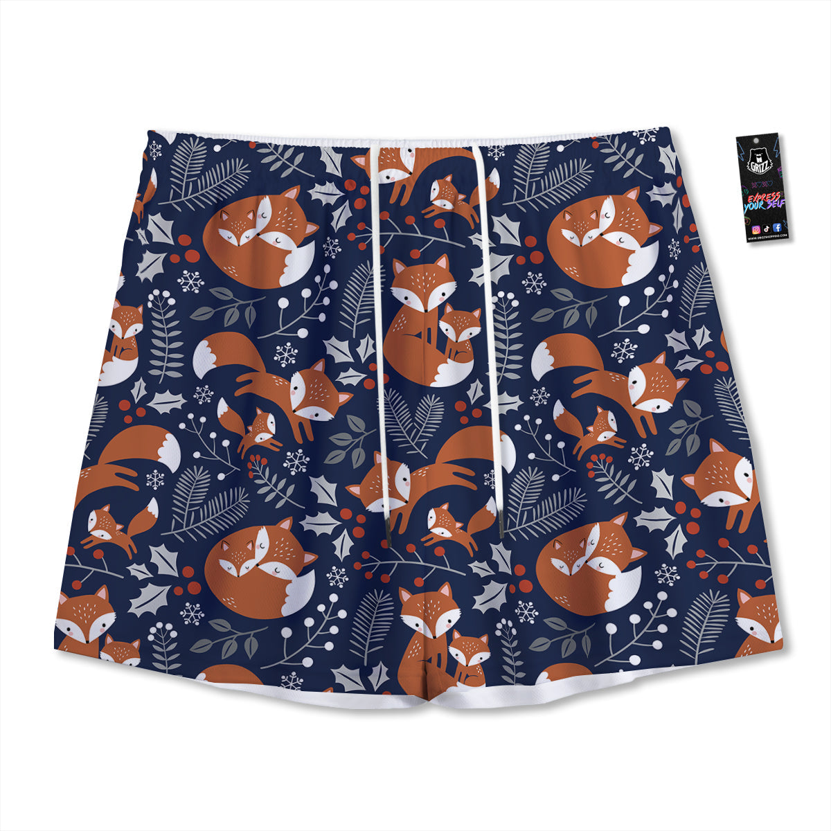 Fox Winter Print Pattern Mesh Shorts