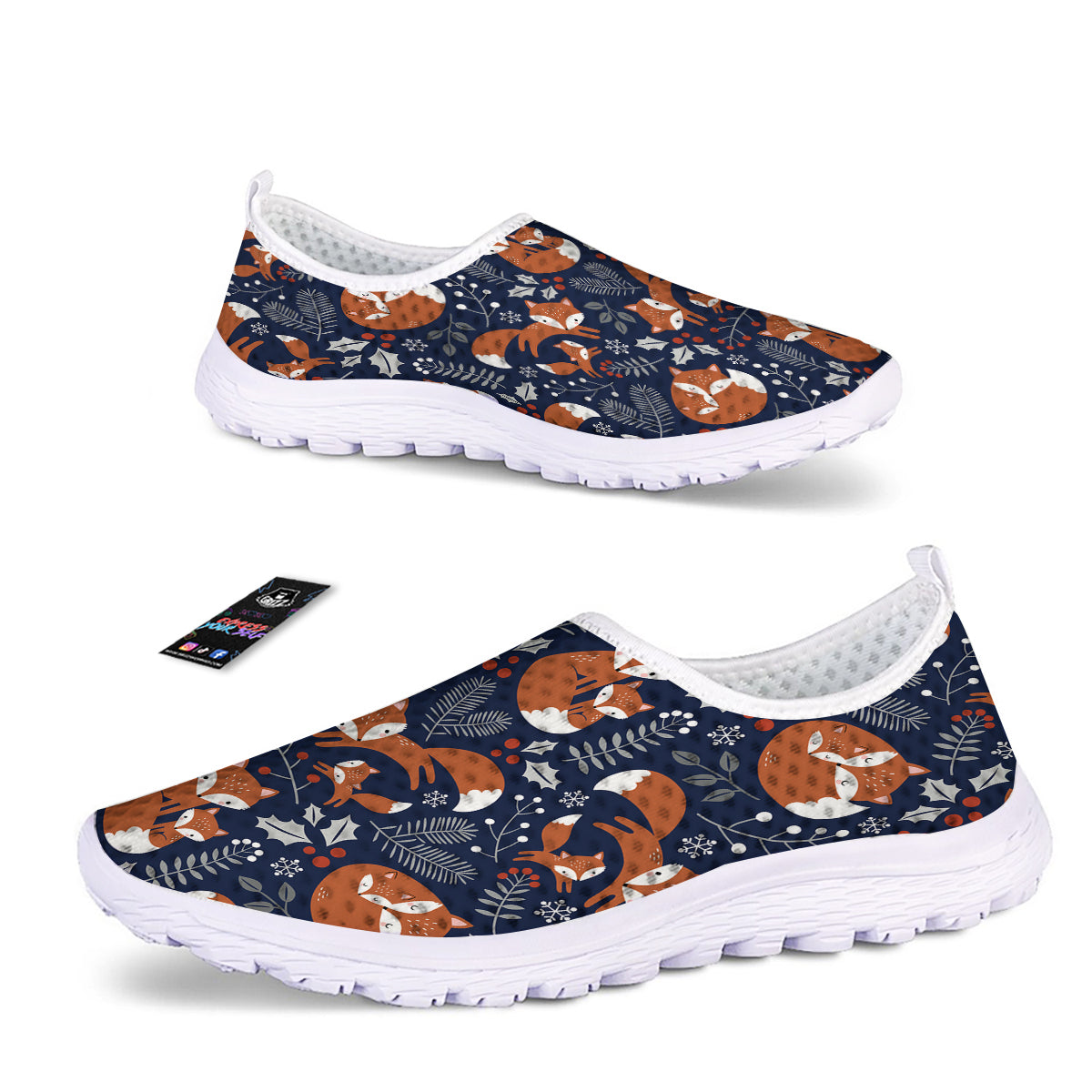 Fox Winter Print Pattern Nurse Shoes-grizzshop