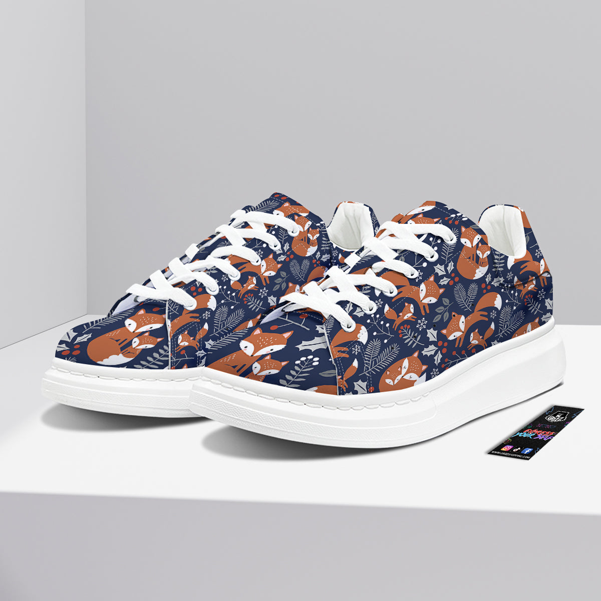 Fox Winter Print Pattern Platform Shoes-grizzshop