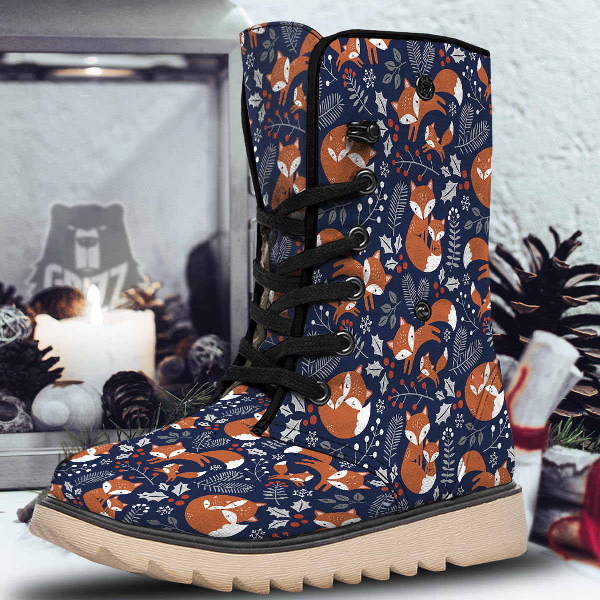 Fox Winter Print Pattern Snow Boots-grizzshop