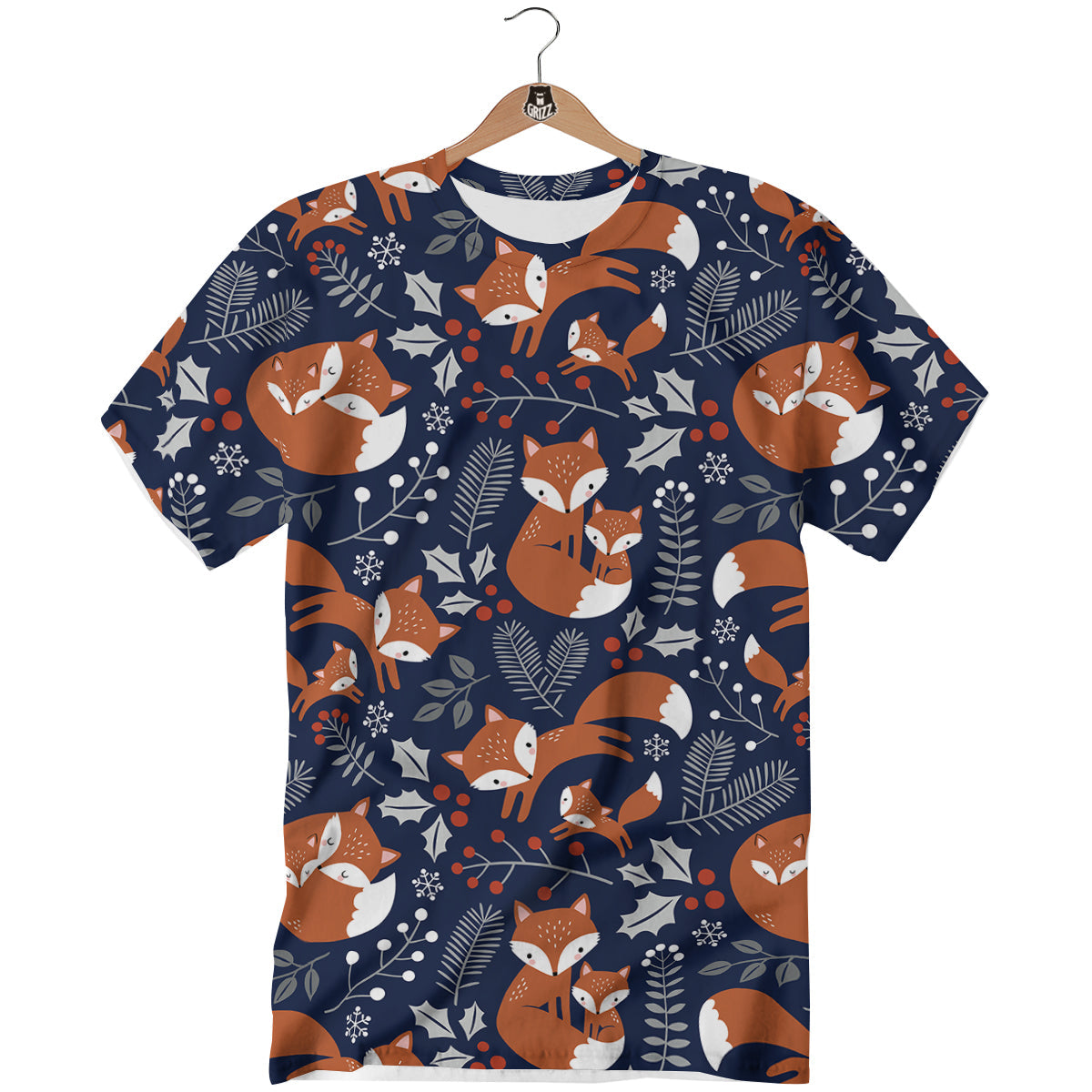 Fox Winter Print Pattern T-Shirt-grizzshop