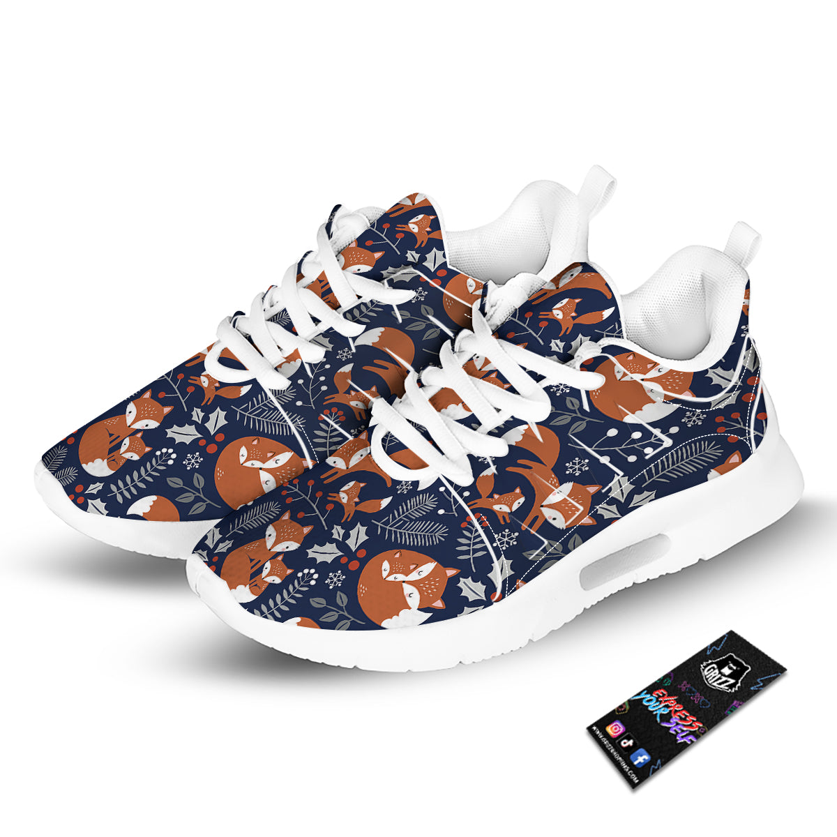 Fox Winter Print Pattern Tennis Shoes-grizzshop