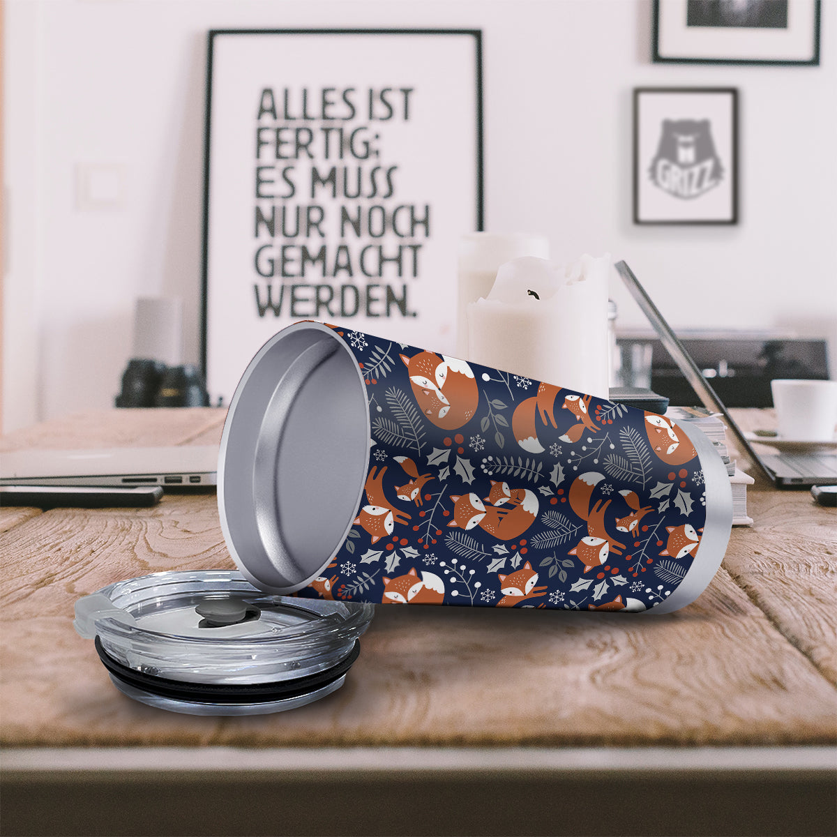 Fox Winter Print Pattern Tumbler-grizzshop