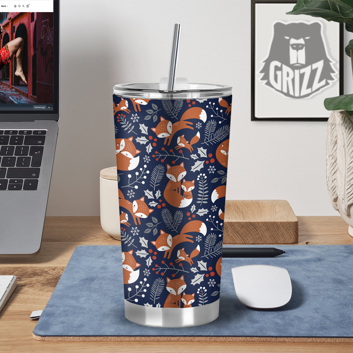 Fox Winter Print Pattern Tumbler-grizzshop