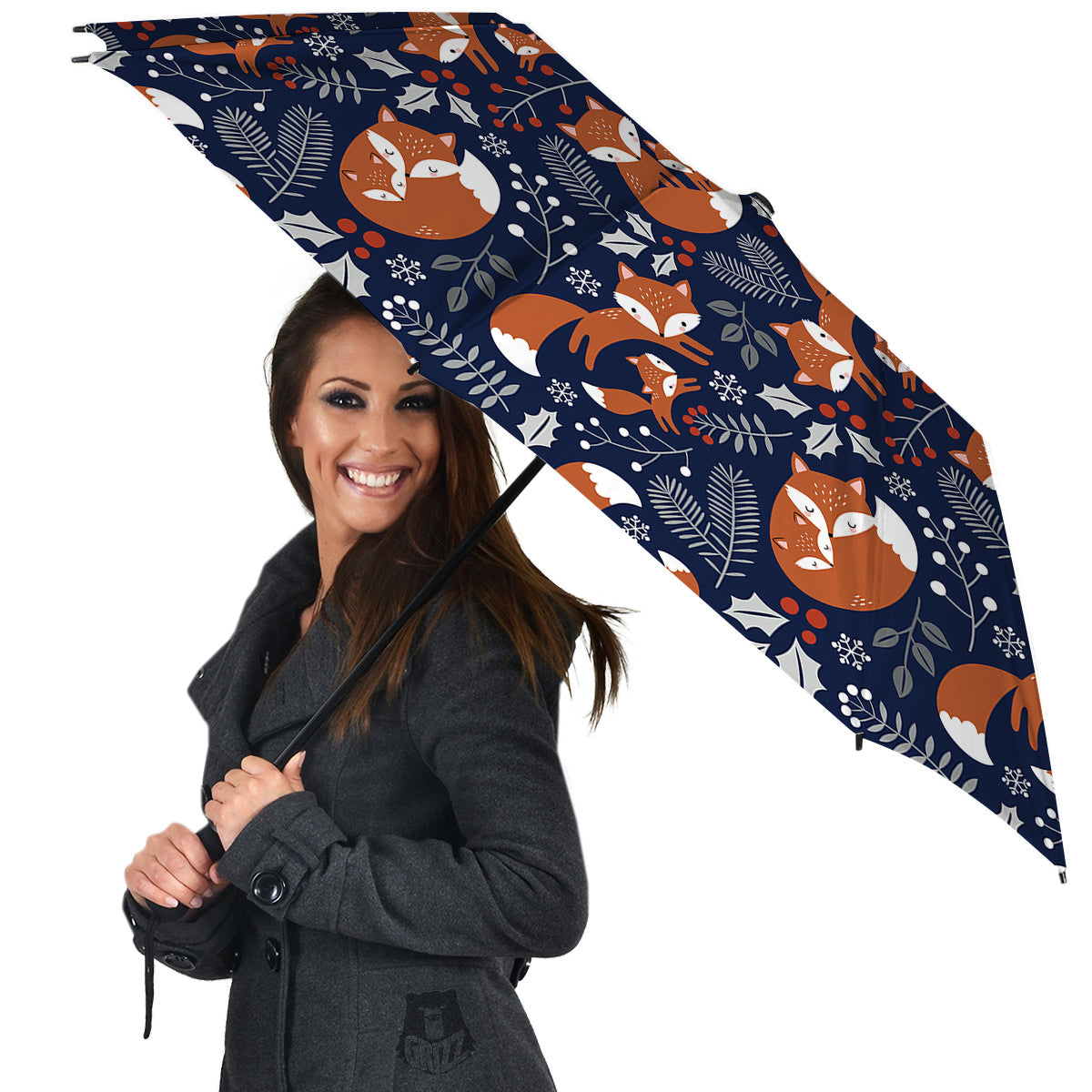 Fox Winter Print Pattern Umbrella-grizzshop