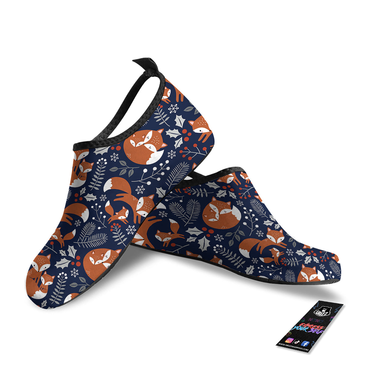 Fox Winter Print Pattern Water Shoes-grizzshop