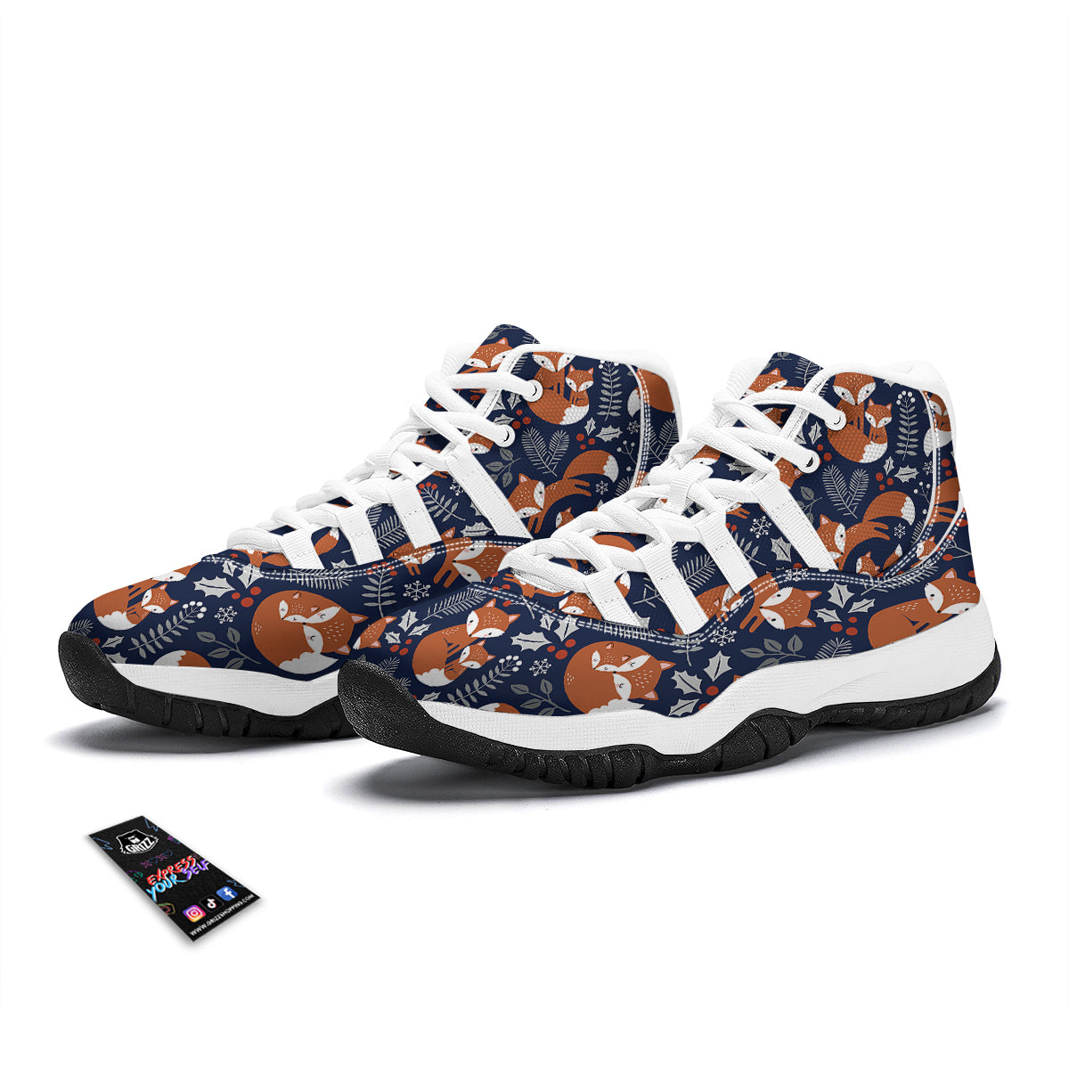 Fox Winter Print Pattern White Bball Shoes-grizzshop