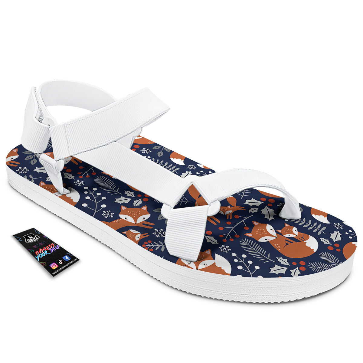 Fox Winter Print Pattern White Open Toe Sandals-grizzshop