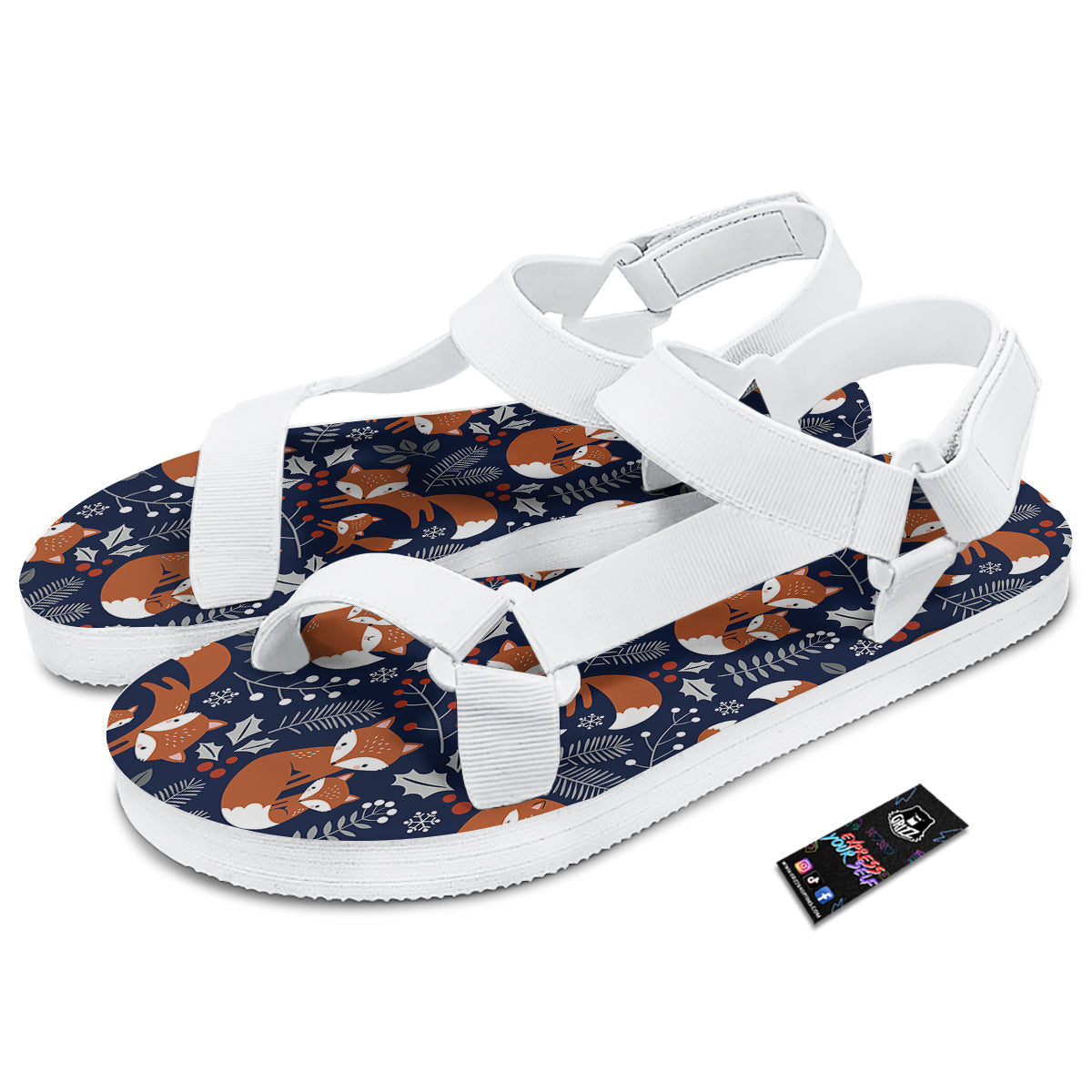 Fox Winter Print Pattern White Open Toe Sandals-grizzshop
