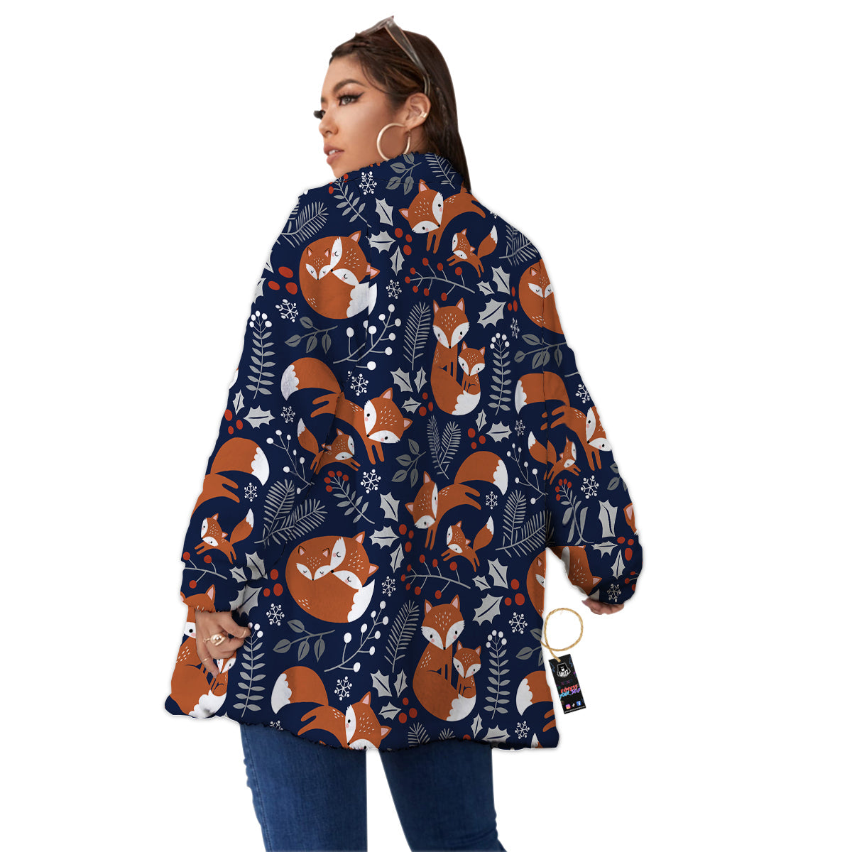 Fox Winter Print Pattern Women's Sherpa Jacket-grizzshop