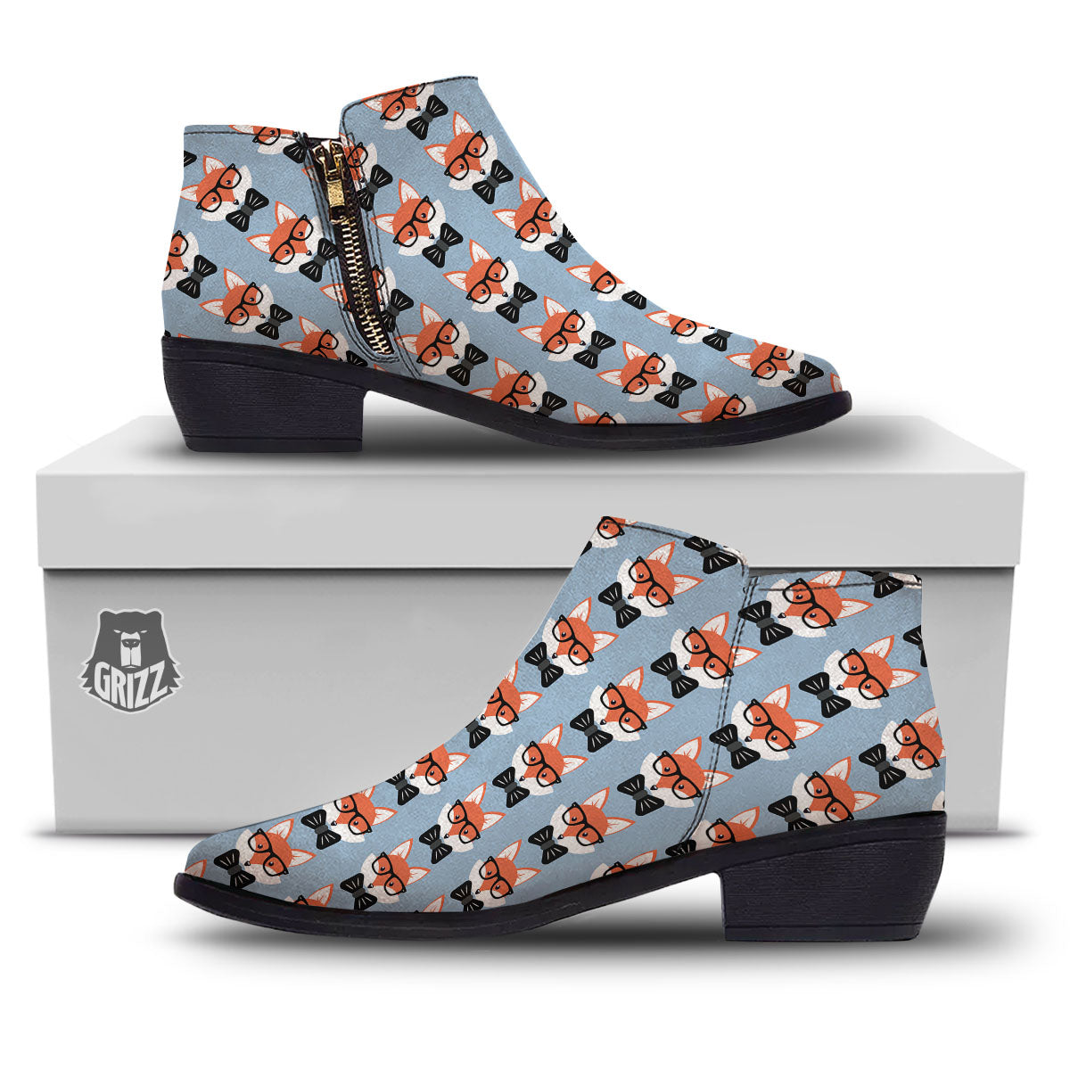 Fox With Glasses Print Pattern Ankle Boots-grizzshop