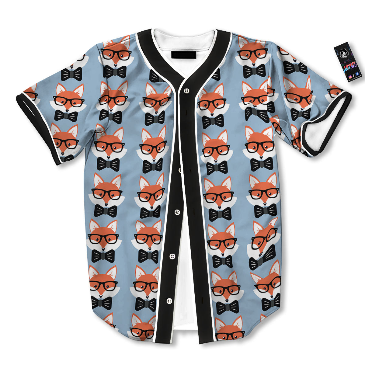 Fox With Glasses Print Pattern Baseball Jersey-grizzshop