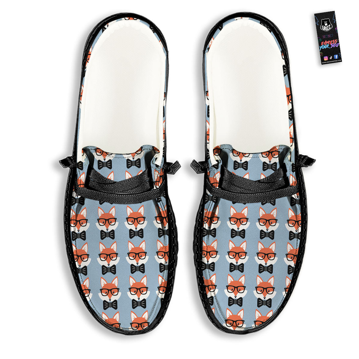Fox With Glasses Print Pattern Black Loafers-grizzshop
