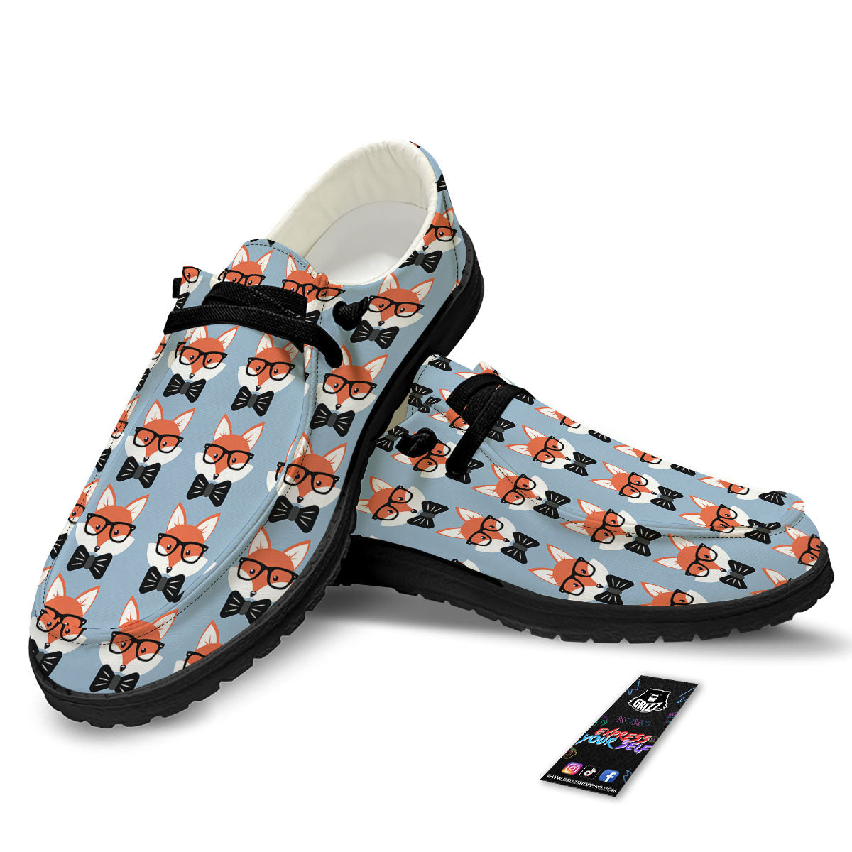 Fox With Glasses Print Pattern Black Loafers-grizzshop