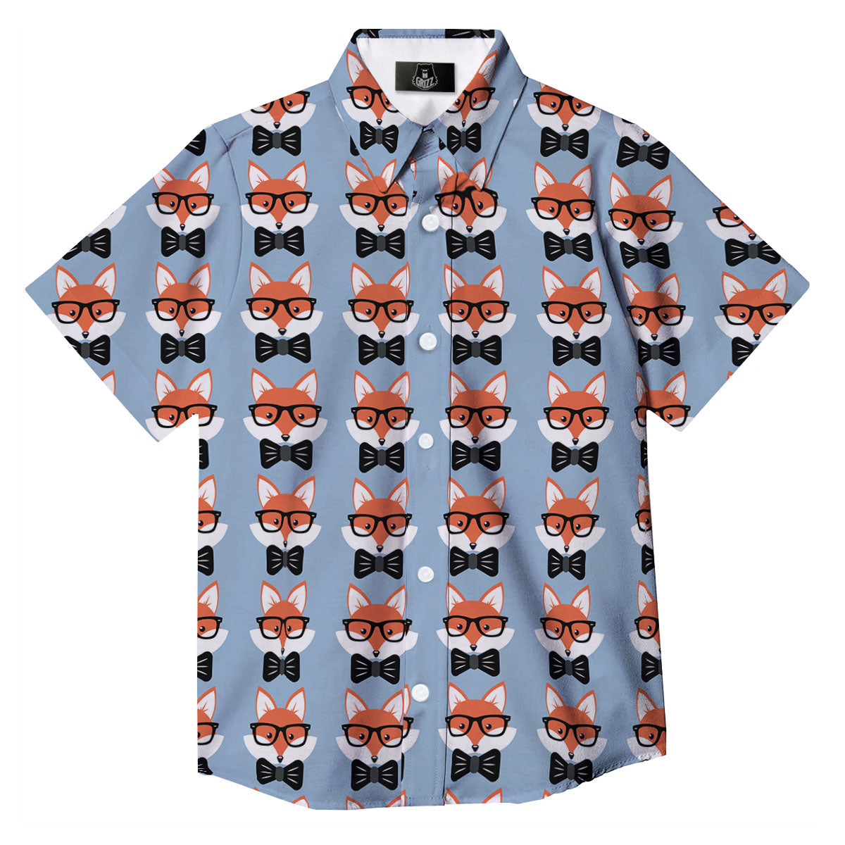 Fox With Glasses Print Pattern Button Up Shirt-grizzshop