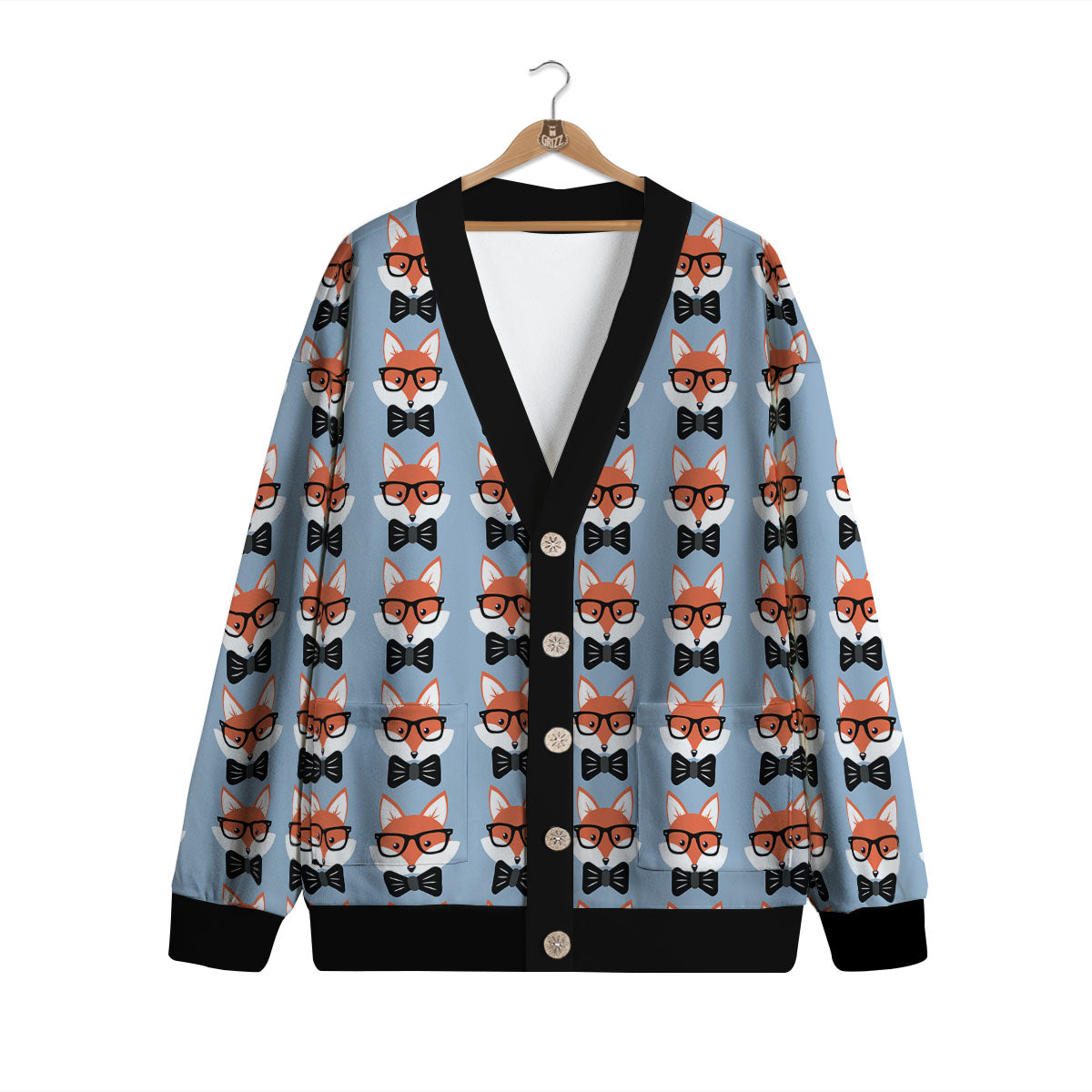 Fox With Glasses Print Pattern Cardigan-grizzshop