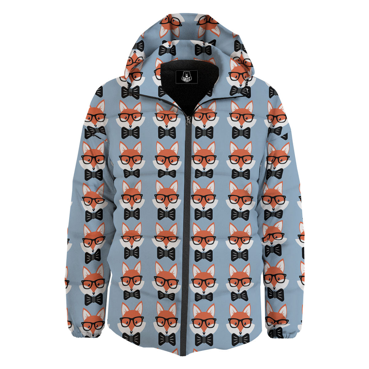 Fox With Glasses Print Pattern Down Jacket-grizzshop