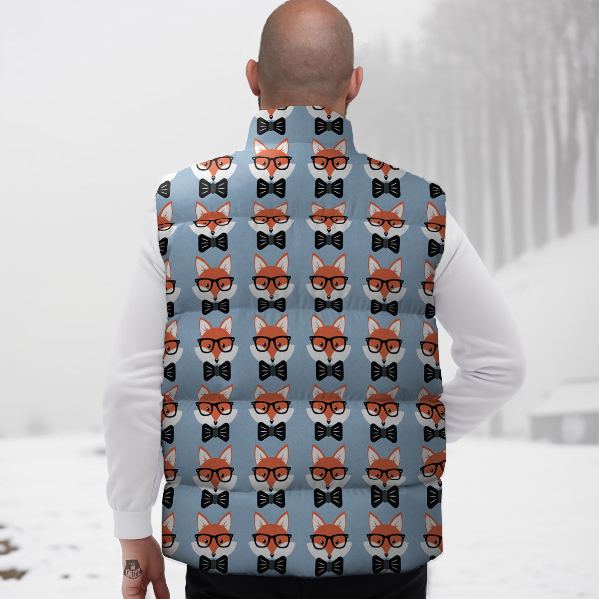 Fox With Glasses Print Pattern Down Vest-grizzshop