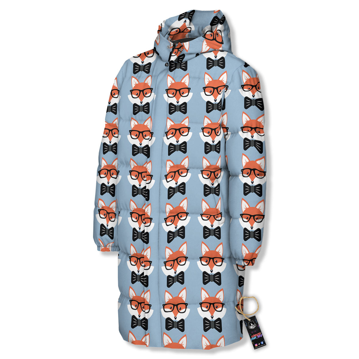 Fox With Glasses Print Pattern Long Down Jacket-grizzshop