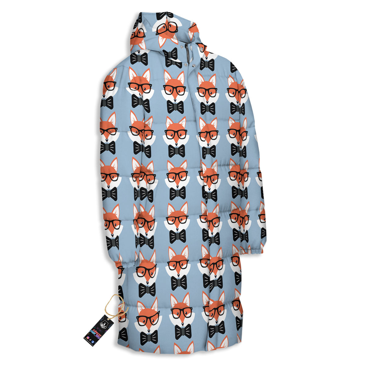 Fox With Glasses Print Pattern Long Down Jacket-grizzshop
