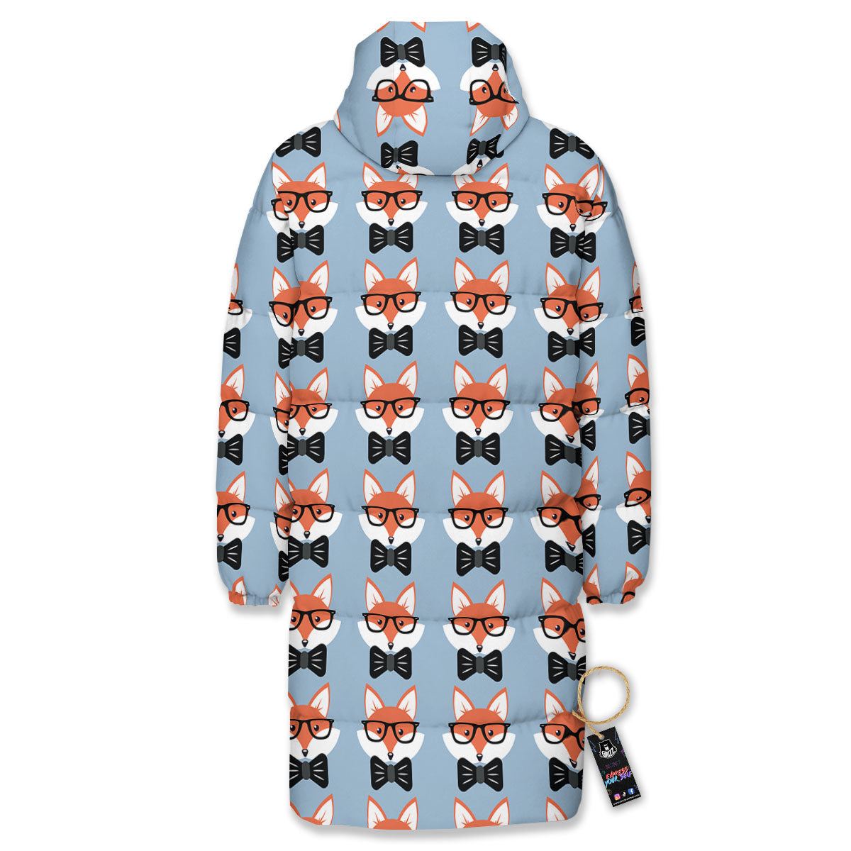 Fox With Glasses Print Pattern Long Down Jacket-grizzshop