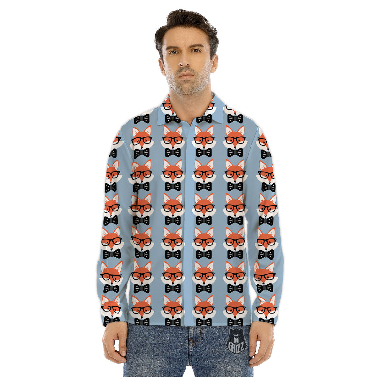 Fox With Glasses Print Pattern Men's Dress Shirts-grizzshop