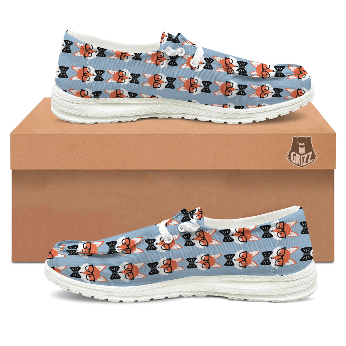 Fox With Glasses Print Pattern White Loafers-grizzshop