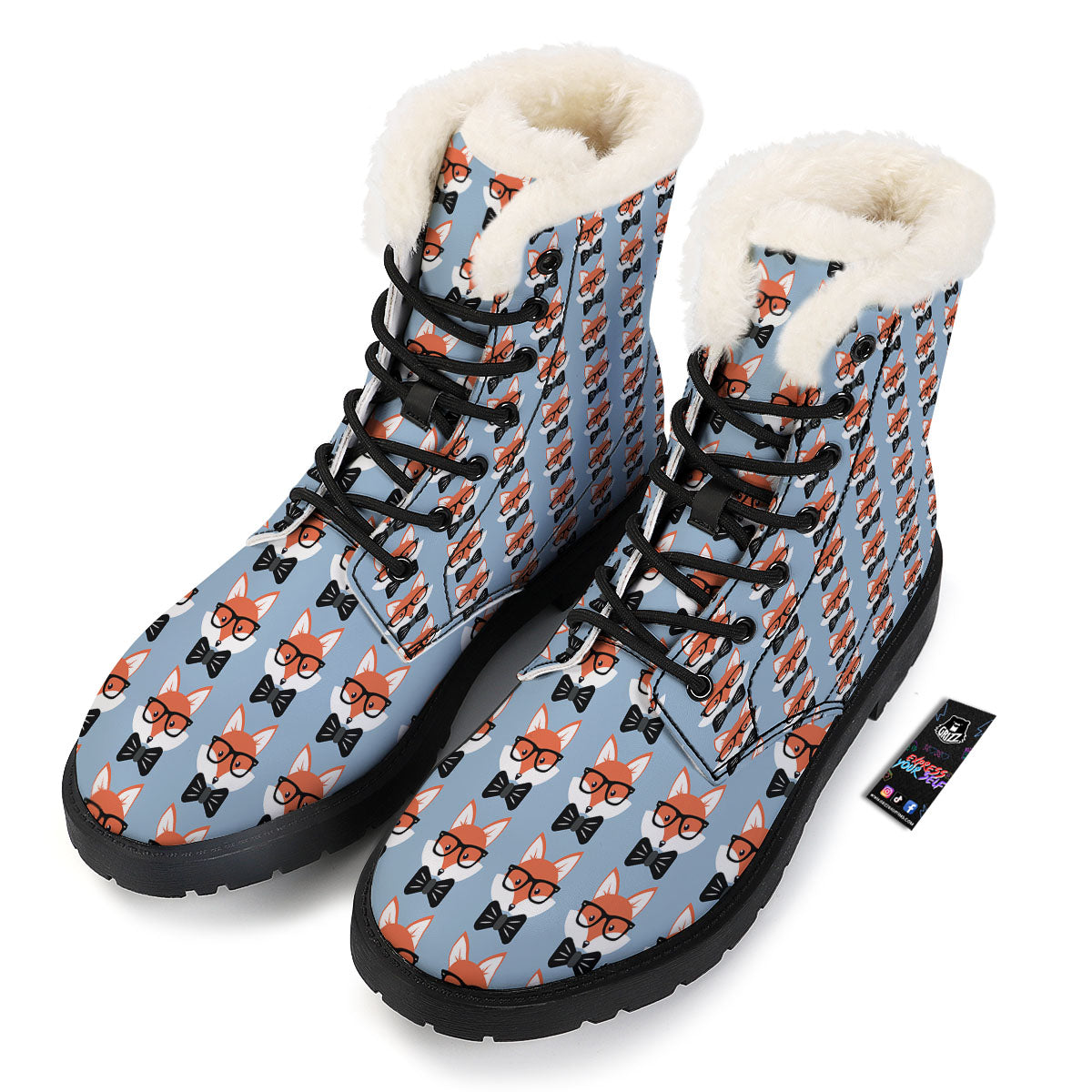 Fox With Glasses Print Pattern Winter Boots-grizzshop