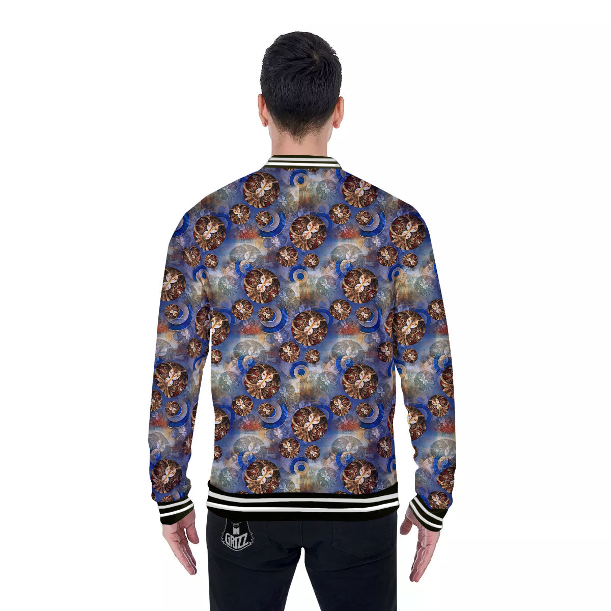Fractal Abstract Print Baseball Jacket-grizzshop