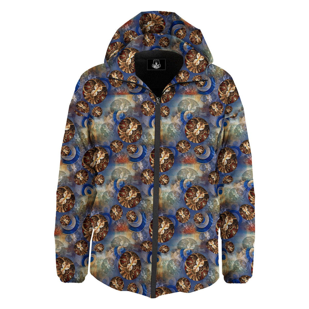 Fractal Abstract Print Down Jacket-grizzshop