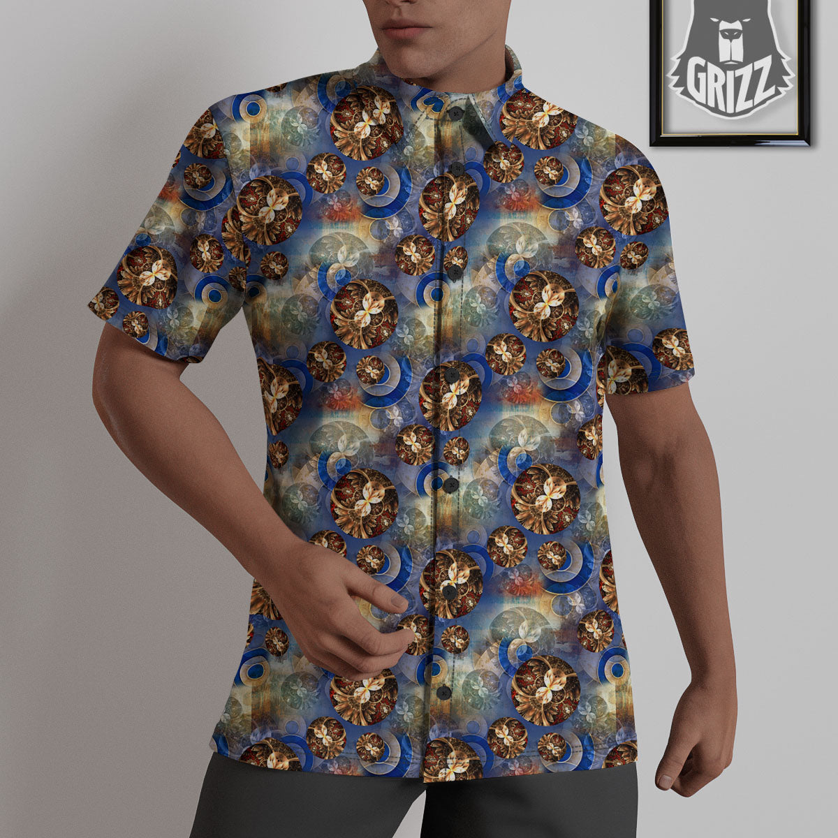 Fractal Abstract Print Untucked Shirts-grizzshop